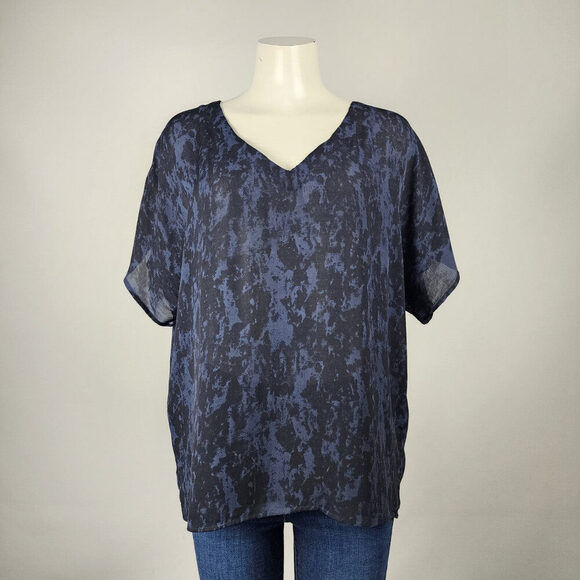Melanie Lyne Blue Short Sleeve V-Neck Blouse Size L - Picture 1 of 8